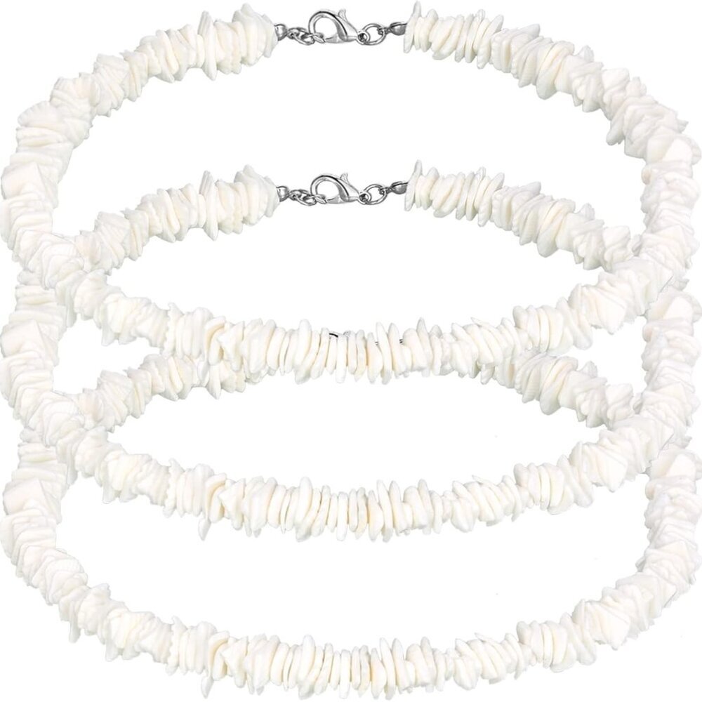 3 Packs White Puka Shell Necklace Adjustable Seashell Necklace Summer Beach Surf